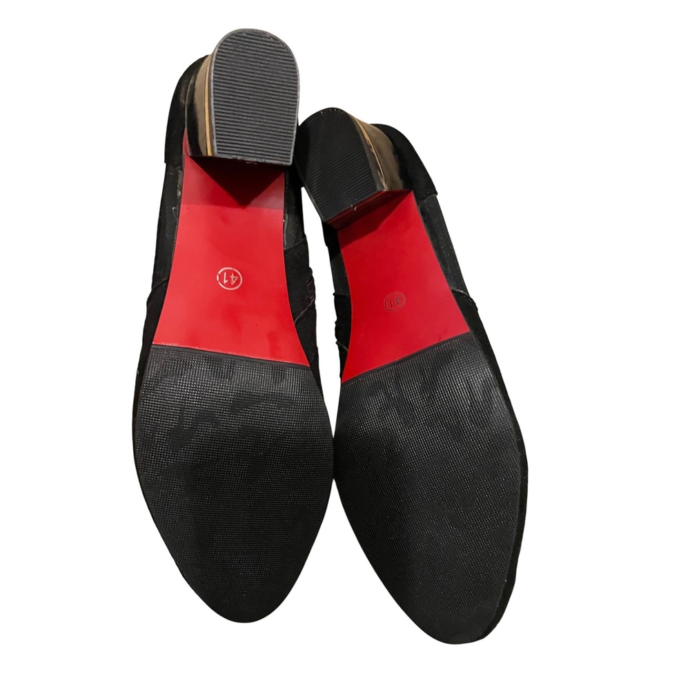 Black Mesh Panel Faux Suede Block Heel Pumps with Red Bottoms Size 41 - Picture 5 of 5